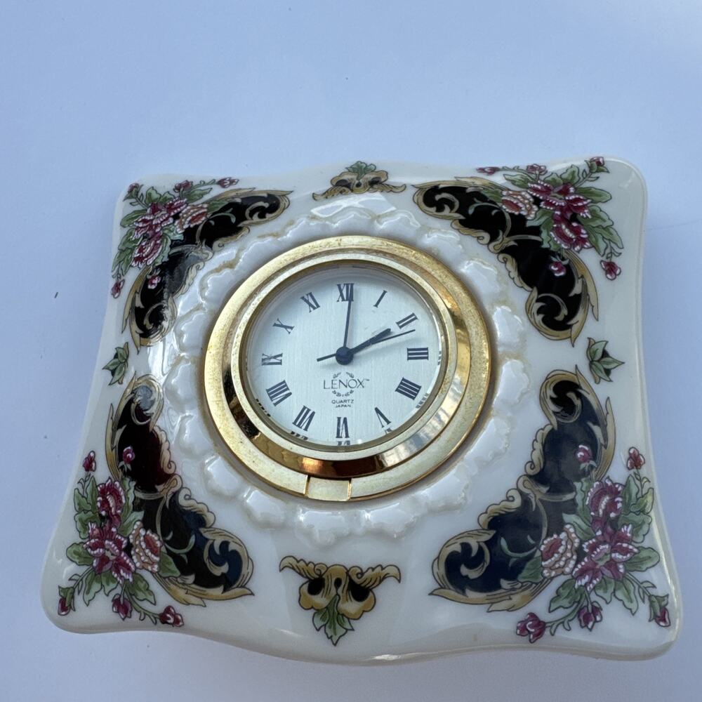Lenox Porcelain Vanity Clock with Floral Design Timely Traditions Pattern
